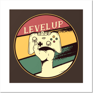 Gaming Level Up Nerds Vintage Retro Style Design Posters and Art